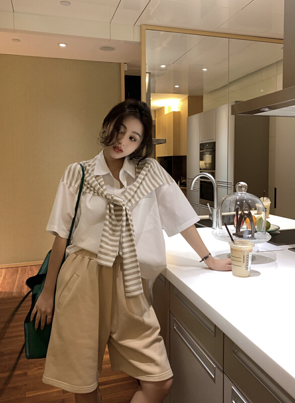 [11An] simple striped shawl shirt a6515# LSL