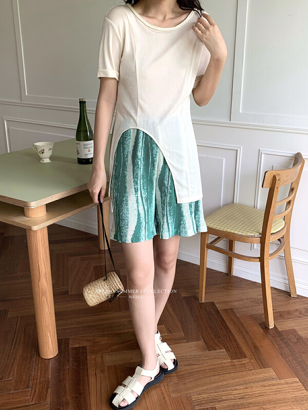 [neihe] fashionable and versatile elastic waist contrast tie dyed casual shorts 11507# zxx