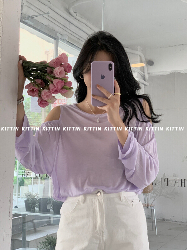 [Kittin] simple, casual, off shoulder sunscreen long sleeve T-shirt 3066ss# XYY
