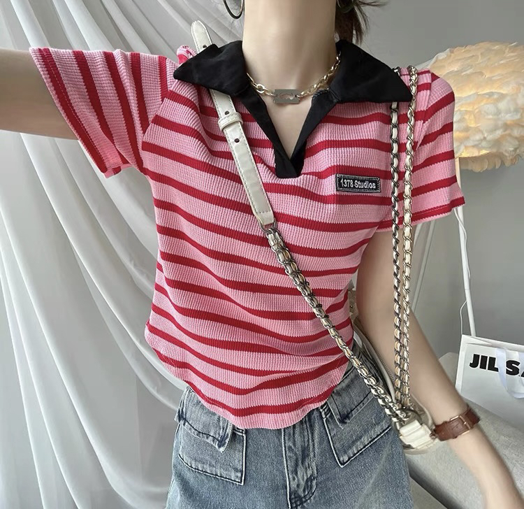 [blue show] striped Korean versatile short sleeve T-shirt 09512# LSW