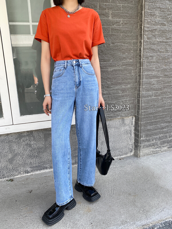 goods in stock! [star] high waist loose straight jeans ls3023# CLS