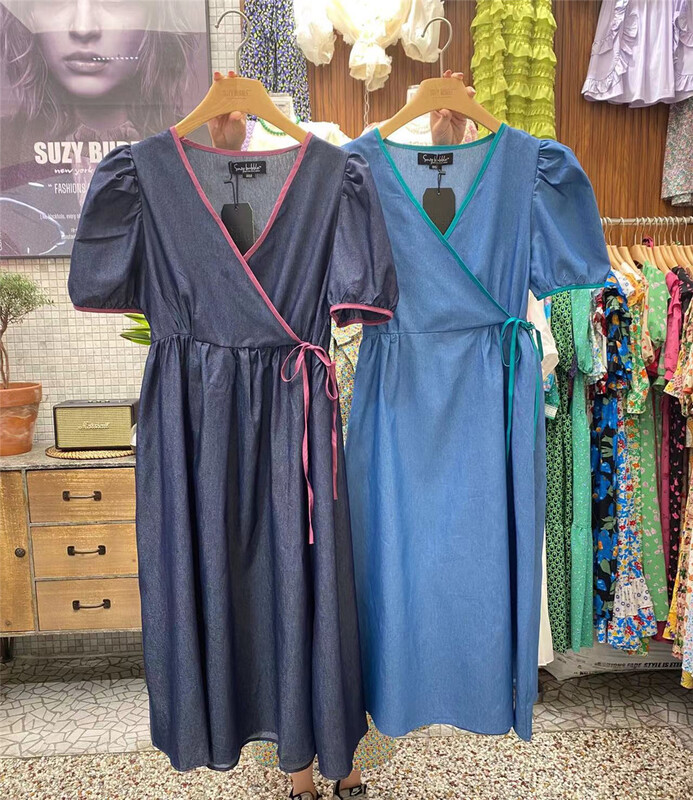 [suzybubble] fashion retro V-neck bubble sleeve lace up dress ys1-421# WPL
