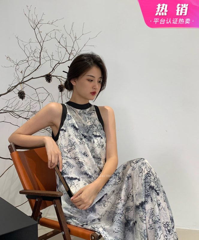[neihe] ink print lace up dress 11576# zxx
