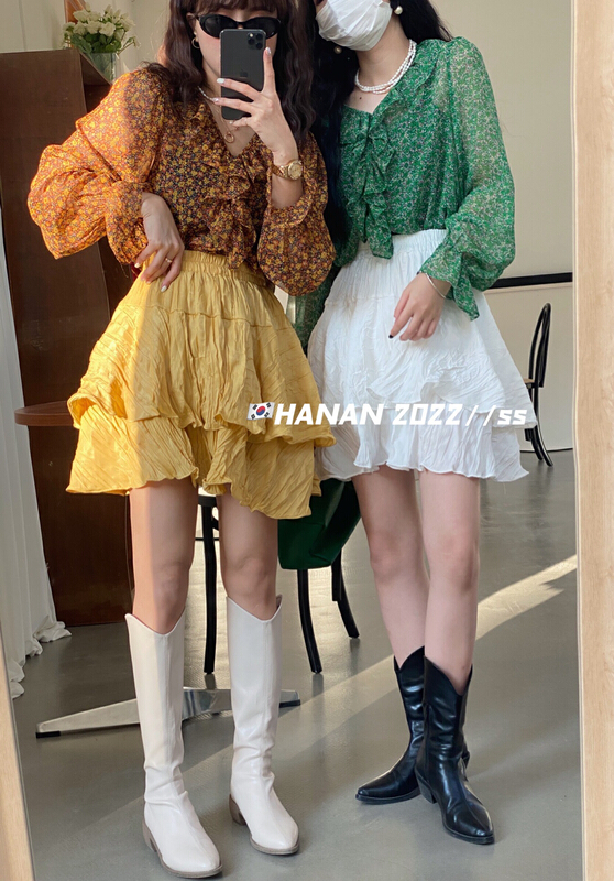 goods in stock! New year in early spring! [Hanan] Korean fashion versatile high waist double skirt 6769# LSL