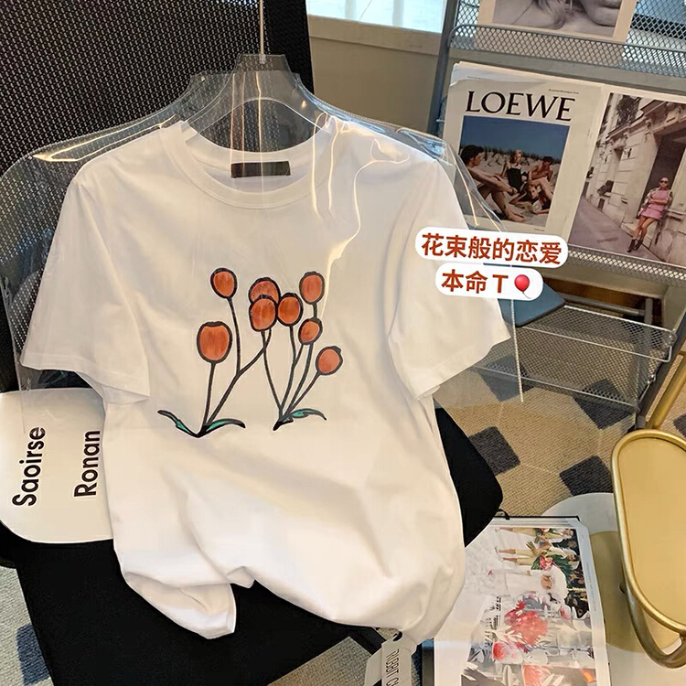 New in early summer! [miss Xi Xi] round neck loose print short sleeve T-shirt 1207# Cl