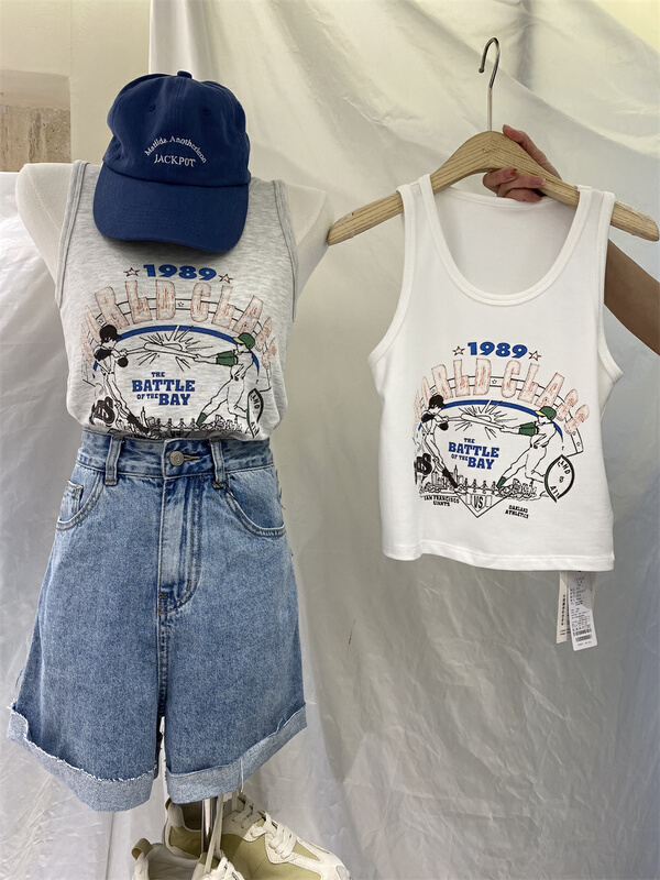 New in early summer! [Boran buran] simple short print vest / sling 7267# XYY