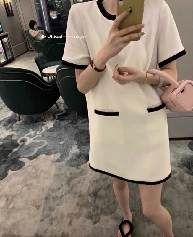 New in early summer! [B plus] Xiaoxiang contrast short sleeved dress 22-3317-2# HBx