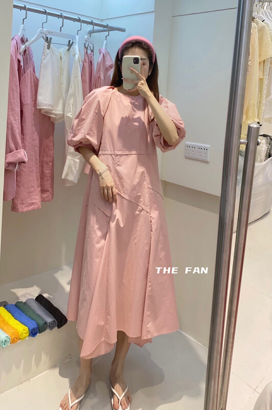 New in early summer! [the fan] bubble sleeve doll irregular hem dress 6372# zxx