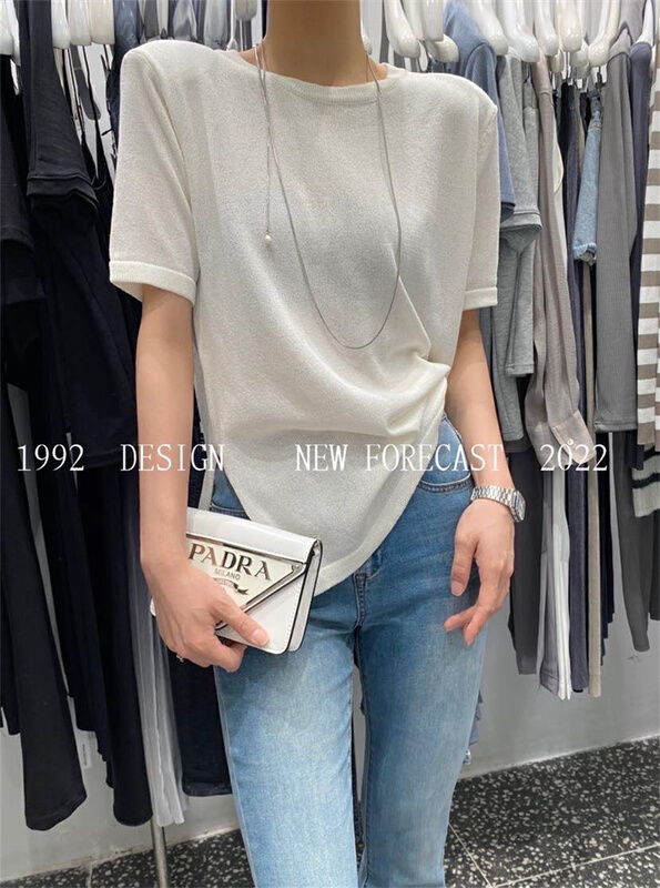 goods in stock! New in early summer! [1992] simple ice silk split short sleeve T-shirt 3709# XYJ