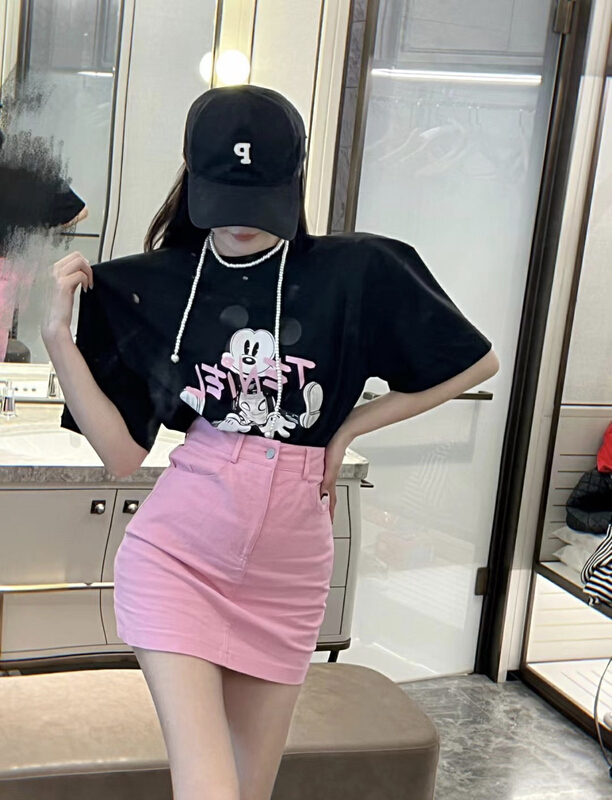 [JH] net red Mickey cotton T-shirt + wash Denim Skirt Set (only set) 41597# PCZ