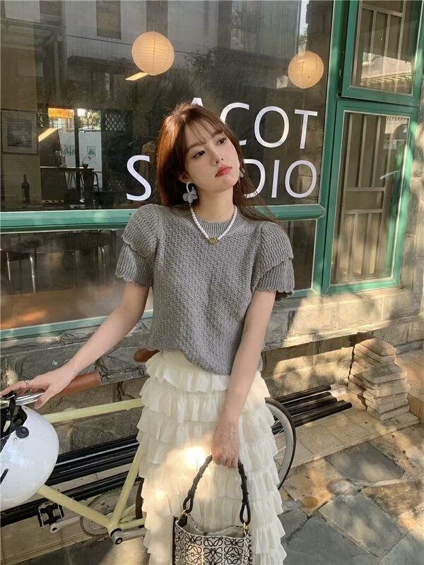 [pan] gentle wind bubble short sleeve casual sweater 00294# PCZ