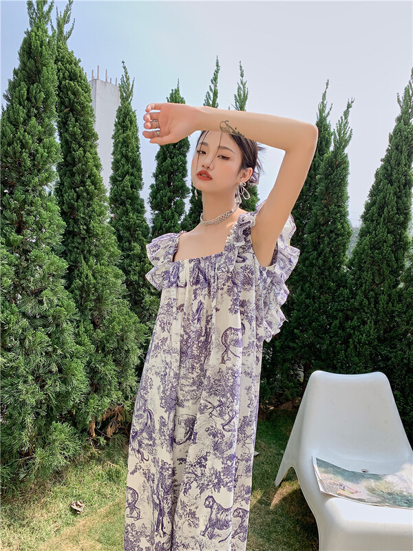 [AC] sweet backless holiday floral dress (with headscarf) 6855# JJ