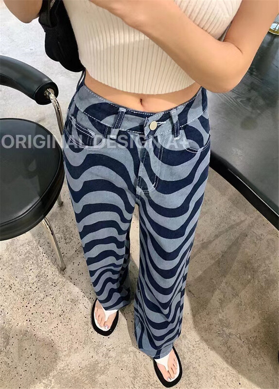 [a +] Korean straight stripe jeans 1198# ozq