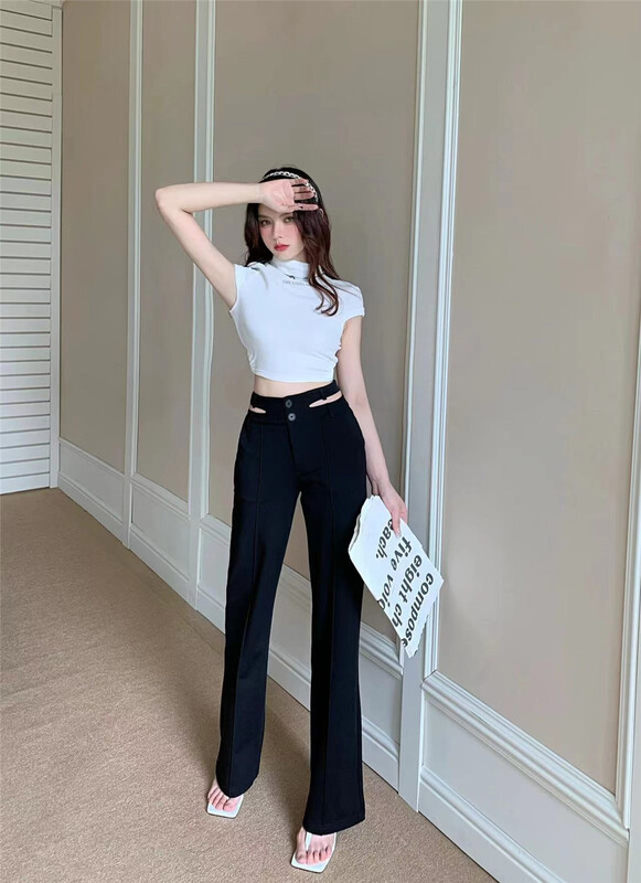 [rich people] Korean style slim hollow casual pants 2202-27# PCZ