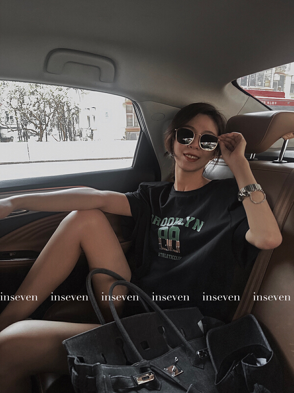 In early summer! [inseven] European and Korean shoulder pad design letter printed loose short sleeve T-shirt 26338\ozq