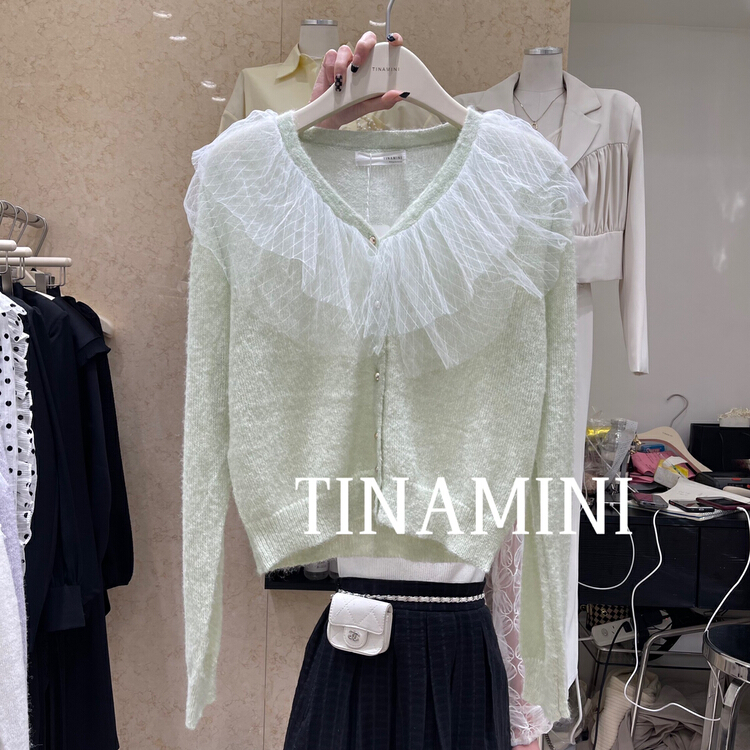 goods in stock! New year in early spring! [Tina Mini] V-neck lace knit 3301# hjy