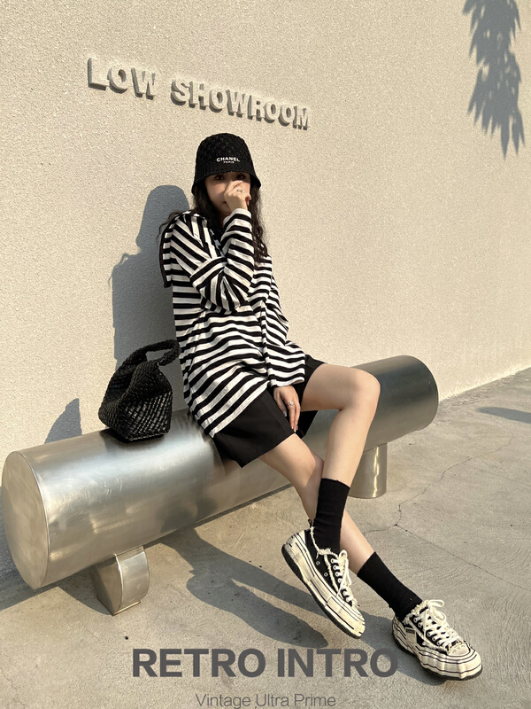[Rin] simple casual Navy neck stripe long sleeve T-shirt y21216# cqw