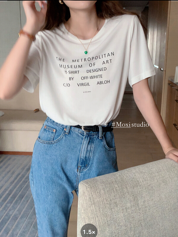 New in early summer! [Moxi] Korean simple printed short sleeve T-shirt 8051a# XJ