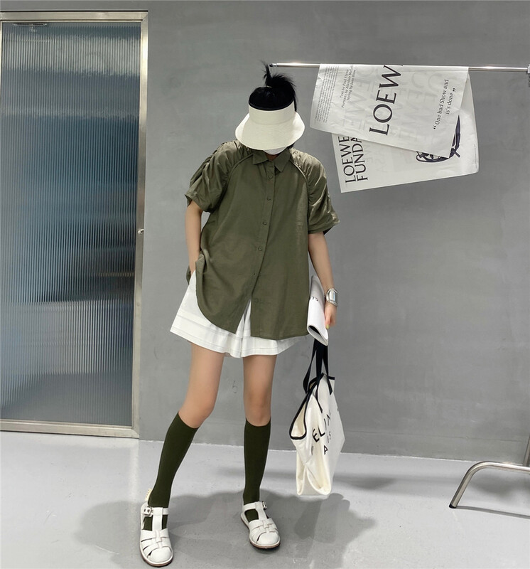 [Lily] pleated design Tencel linen shirt 70019# XJ