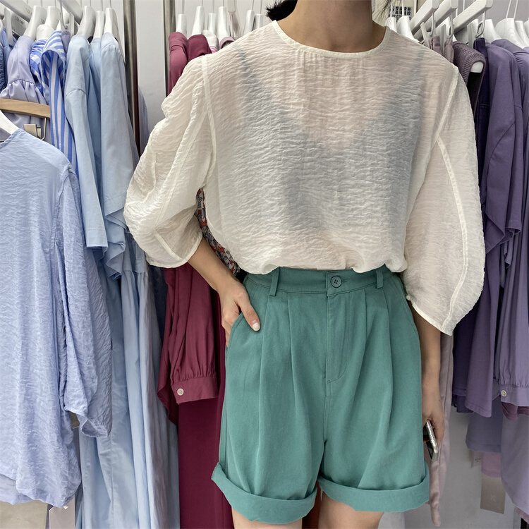 [within one boundary] crew neck solid color loose shirt 8633# LSW