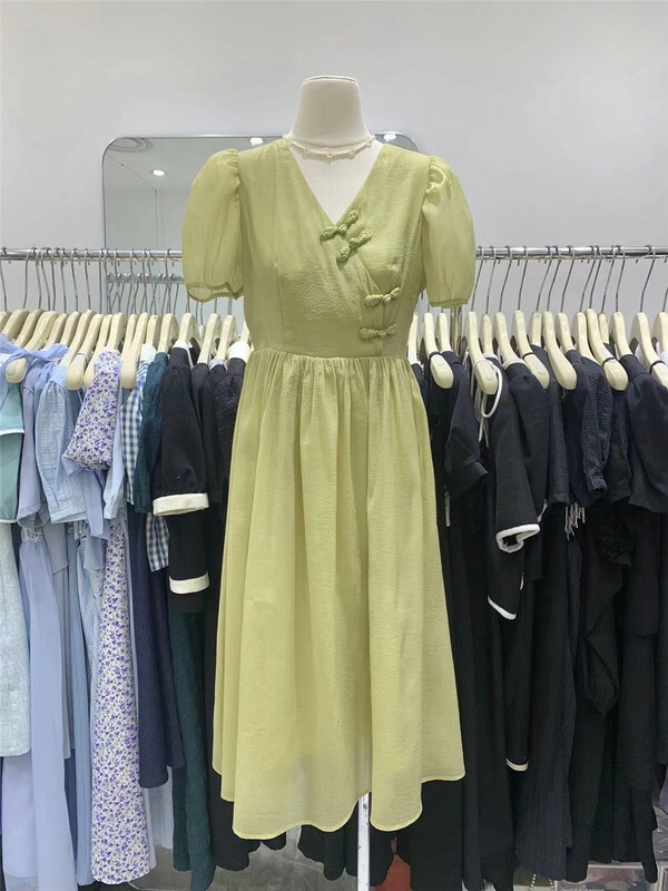 [u.me] Korean lady V-neck high waist dress (excluding necklace) 59996# hjy
