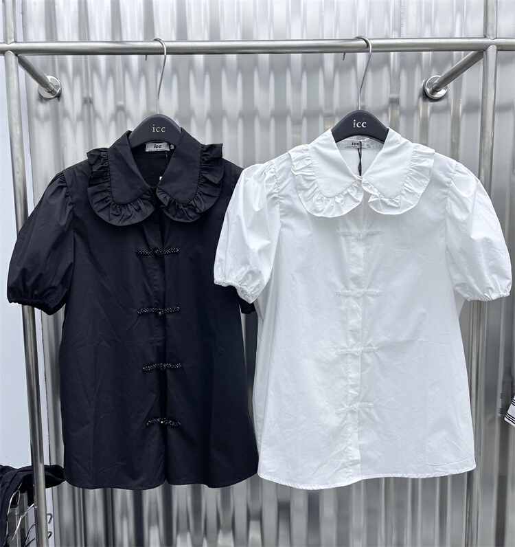 New in early summer! [ICC] Korean version disc button solid color shirt 6595-1# WTT