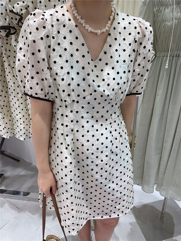 [Bu & fan] wave point V-neck slim dress ys1-99015# zxl