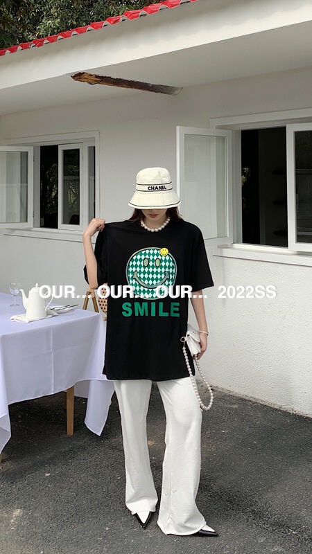 [our] Korean print loose short sleeve T-shirt 8696# LSW