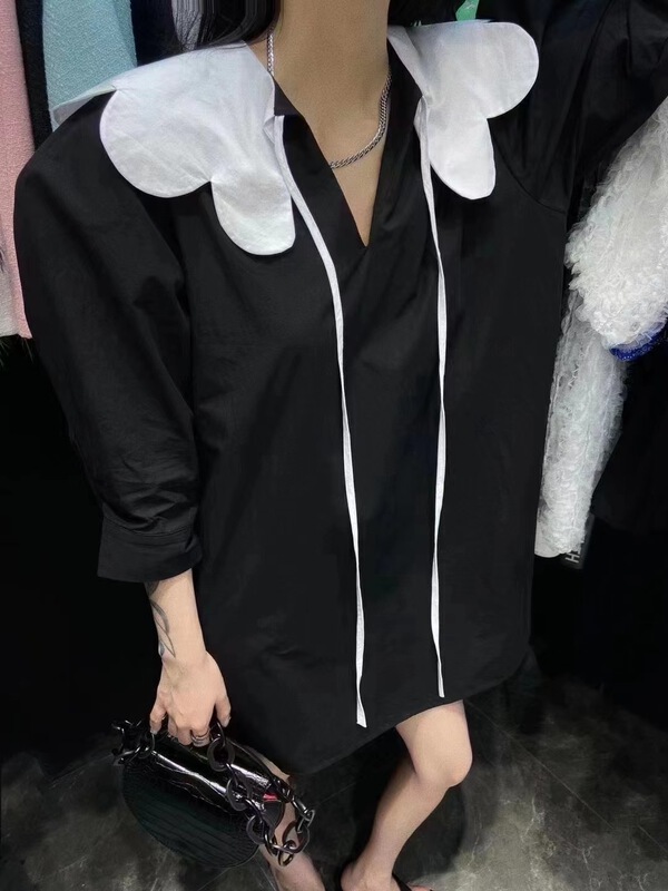 [Yan Zhen] lace up color blocking doll neck dress 66001# PCZ