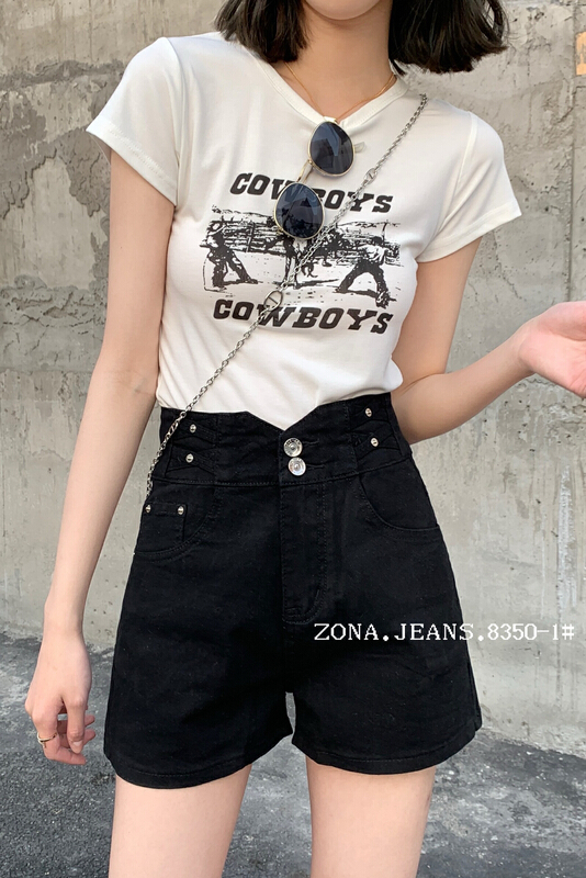 [zona] high waist, slim, simple and versatile denim shorts 8350-1# ZJ