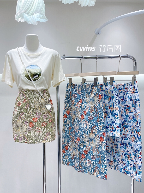 [twins] vintage and beautiful print versatile skirt 8839# hjy