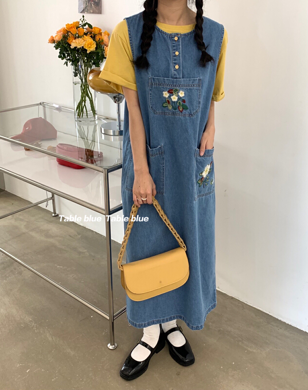 New in early summer! [table blue] Korean aging fashion strap skirt 2124# LSW