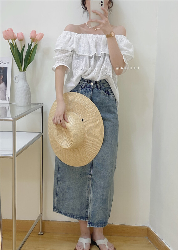 [broccoli] one shoulder ruffled shirt 037# zjy