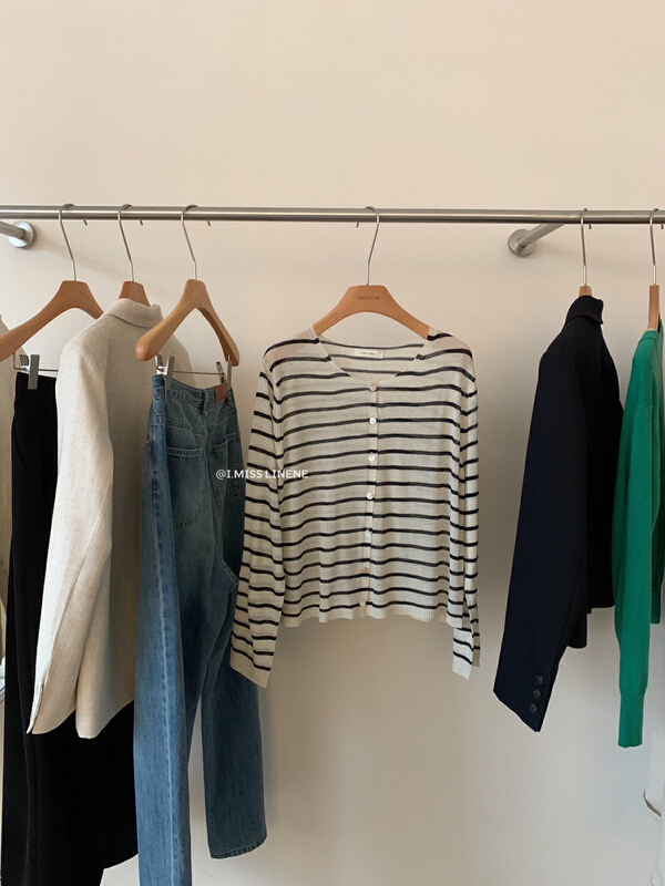 [Imiss] striped sunscreen breasted knitted cardigan cx0196# LSW