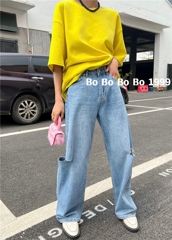 [Bobo] Korean high waist jeans with holes 1999 \cqw