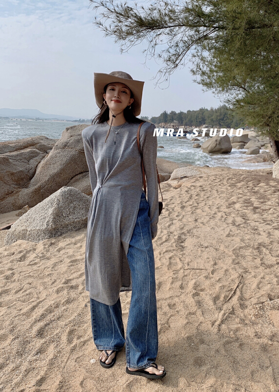 New year in early spring! [MRA] niche design side split medium length sweater kd3525# zxl