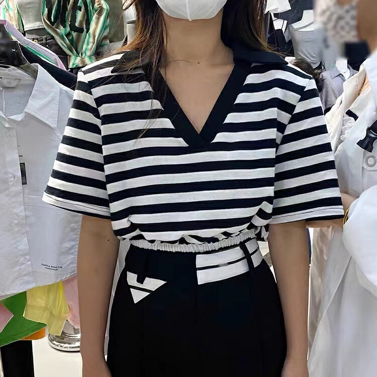 New in early summer! [Hello] Polo neck stripe Slim Fit Shirt ys-6281# lwy