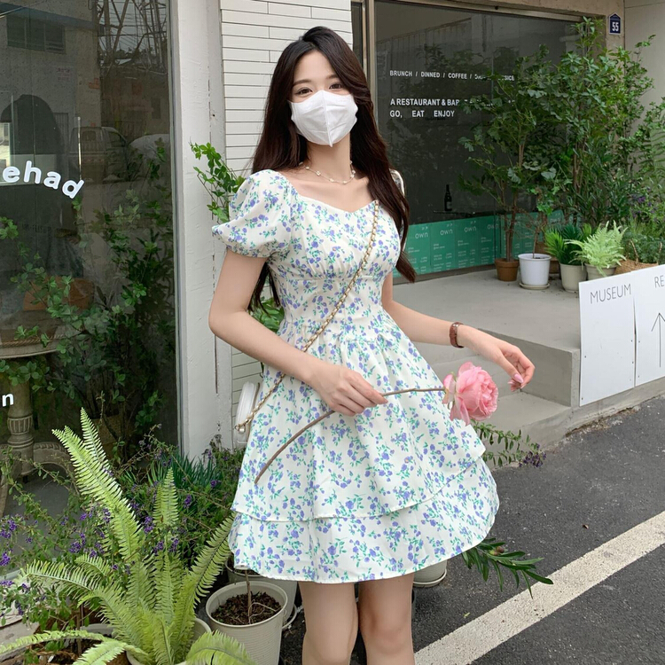 [Yingying new clothes] small fresh broken flowers slim dress 7539# Cl