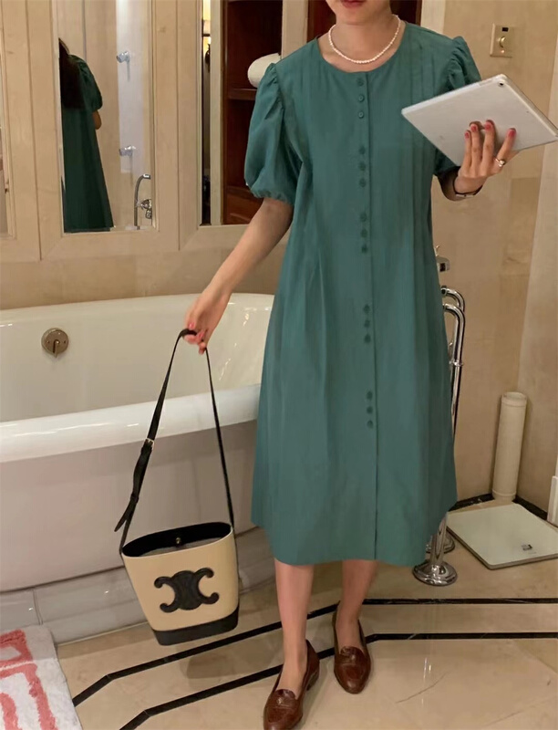 [Sicily] single breasted simple waist closing slim dress 30627# XJ