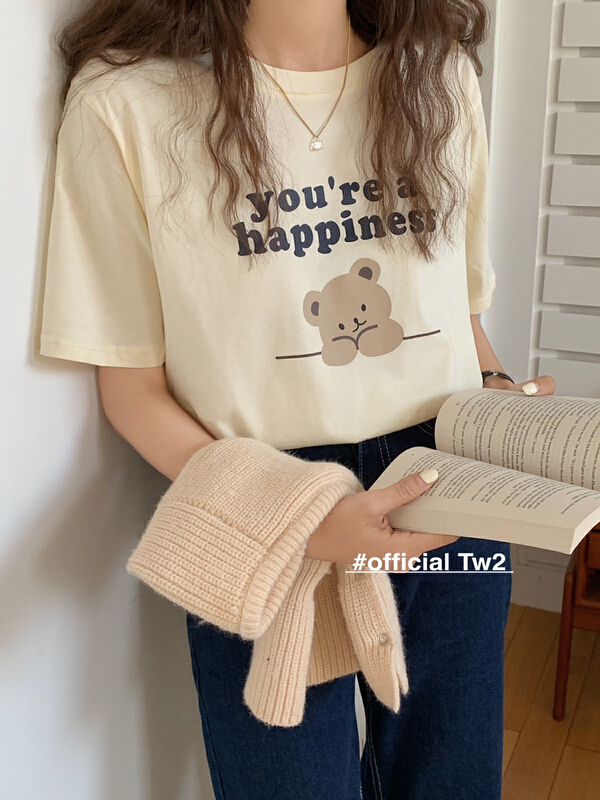 New in early summer! [TW2] Korean bear round neck printed short sleeve T-shirt 3056# HBx