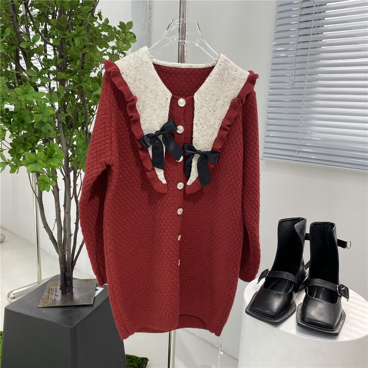 New year in early spring! [reverse] Korean lazy knitted cardigan (with bow) j107-3112# FF