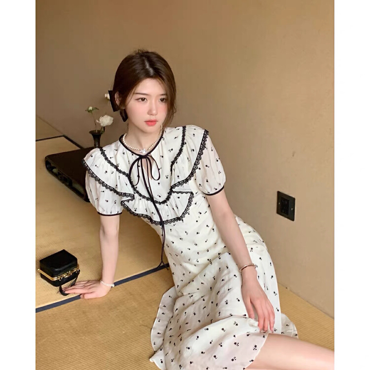 [jun.t] French floral Ruffle Chiffon Dress 6056# PCZ