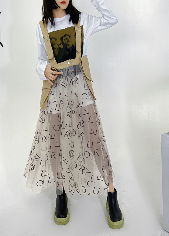 goods in stock! New in early summer! [Eric] Korean slim letter color blocking strap skirt 1856# ozq