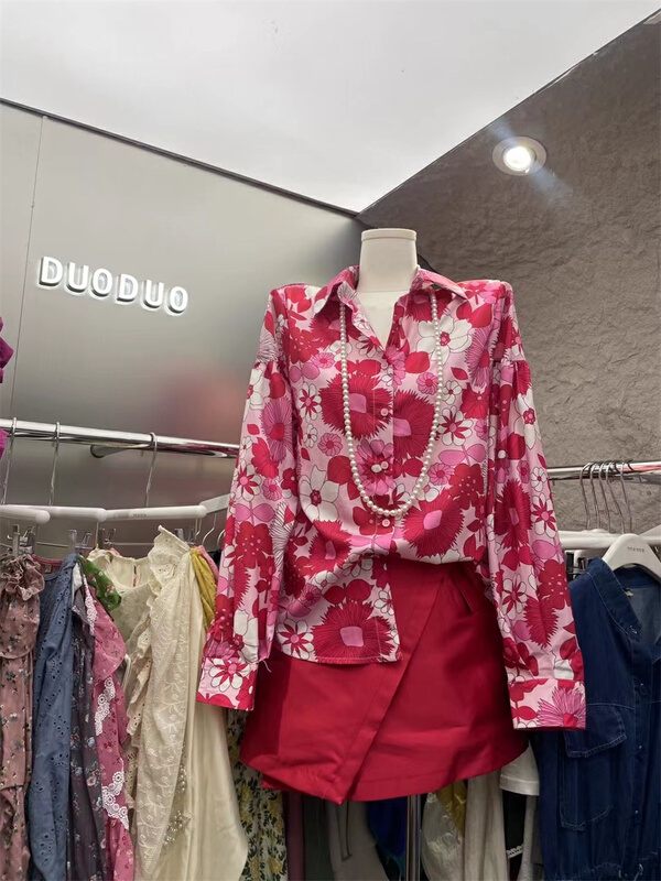 [dodo] printed loose single breasted shirt 890# LSL