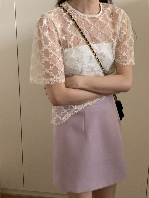 New in early summer! [bluepops] Korean version perspective fashion lace shirt a2256# zxl
