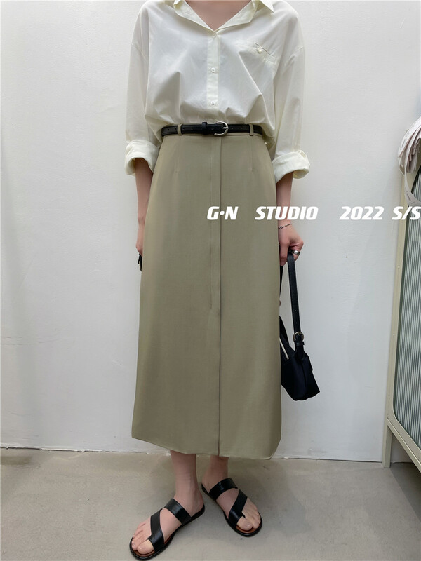 New year in early spring! [g · n] Korean version simple high waist skirt (with belt) 18062\hjy