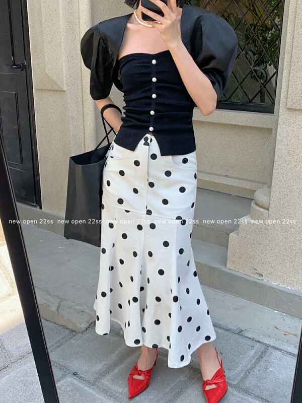 [new open] Korean slim high waist versatile polka dot skirt gq22768# zxl
