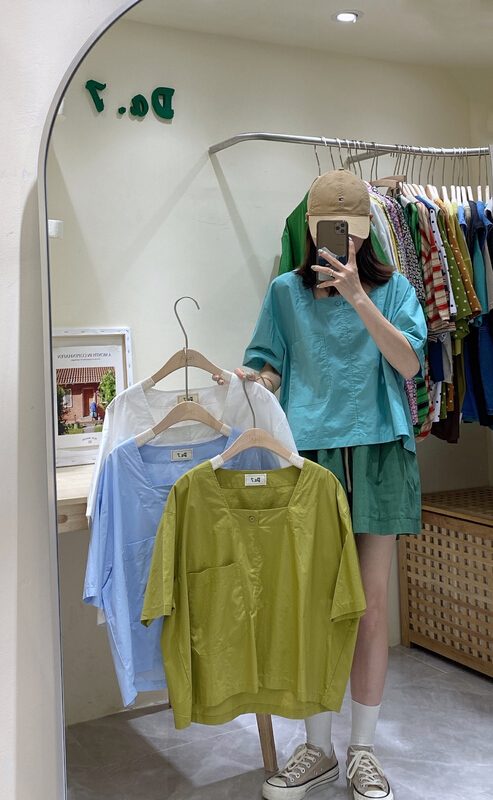 [da. 7] Korean version solid color short sleeve shirt 2636# LSL
