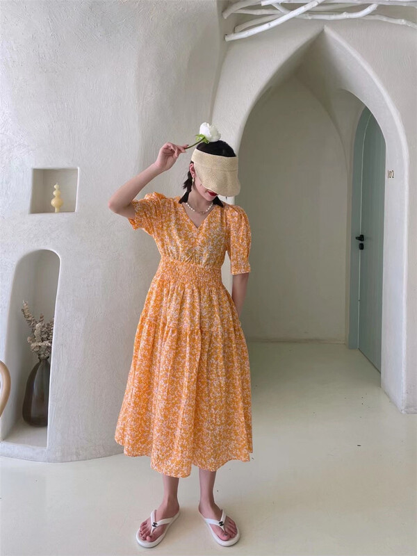 [al] short sleeve V-neck floral dress ys1-9016# lwy