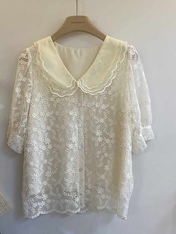 [seek peach] double layer doll Neck Lace embroidery blouse 8863# ll